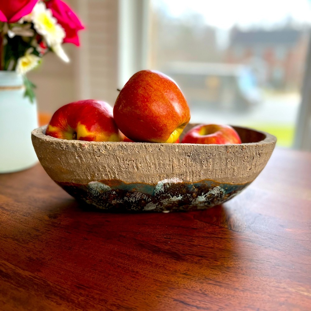 Painted Turquoise Pottery Bowl